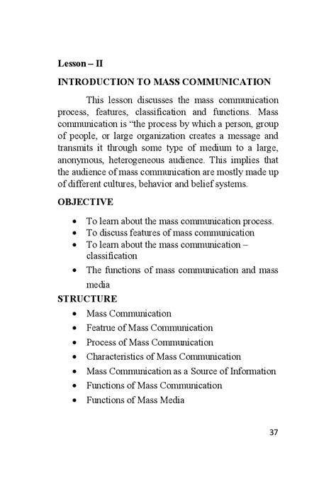 Lesson – II INTRODUCTION TO MASS COMMUNICATION | Study notes Mass Communication | Docsity