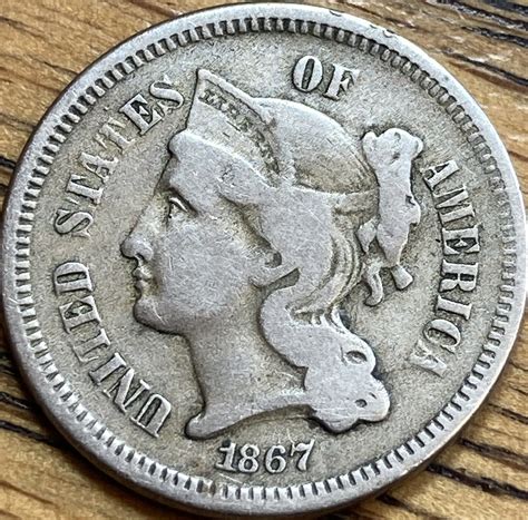 1867 3 cent piece sharp looking coin in FINE condition - For Sale, Buy ...