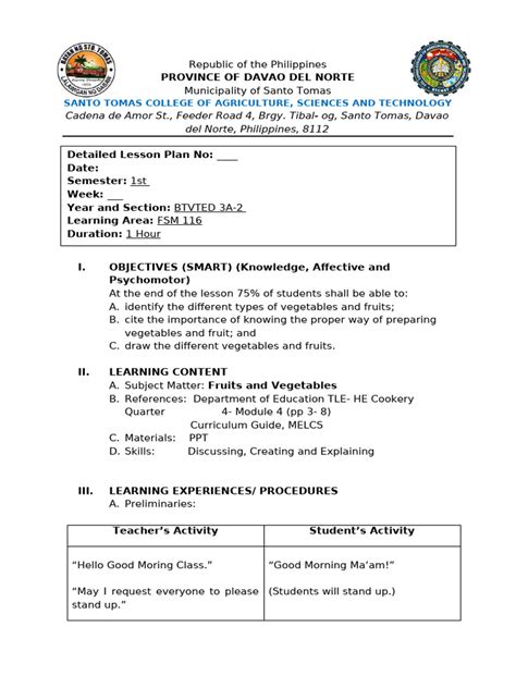 Detailed Lesson Plan Sample 的图像结果