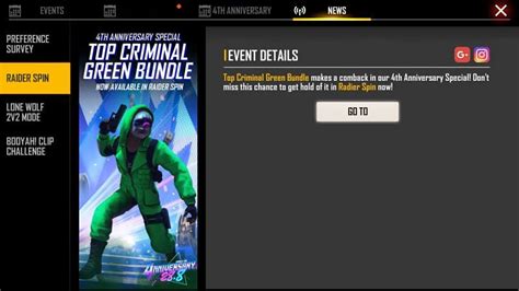 How to get Green Criminal Bundle in Free Fire through Raider Spin event