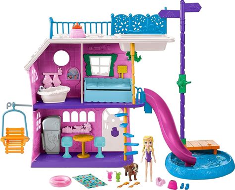 Amazon.com: Polly Pocket Lil’ Lake House with 2 Stories, Slides, Lake ...