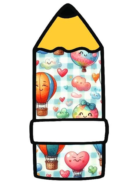 6 Pencil and Hot Air Balloon Name Tags, Hot Air Balloon, Back to School, Cu