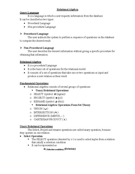 6. Relational Algebra: Understanding Query Language and Operations ...