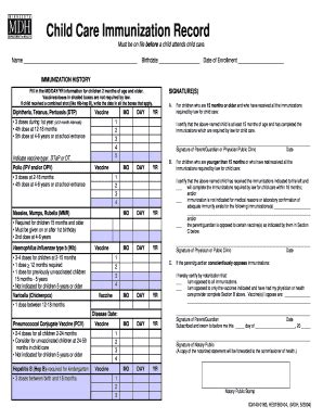 Child Care Immunization Record - Blank Fillable Template | Fill Out ...