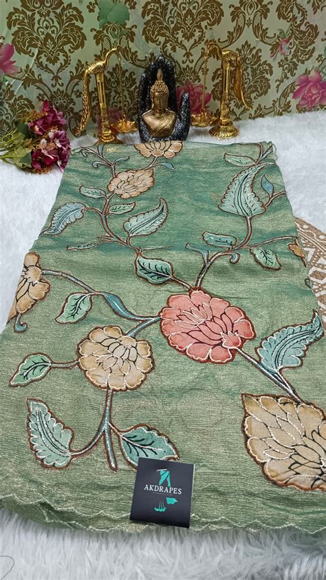 Green Floral symphony applique vegan tissue saree SA25714 – Akdrapes by ...