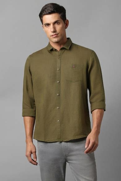 Buy Men Olive Slim Fit Solid Full Sleeves Casual Shirt Online - 934150 ...