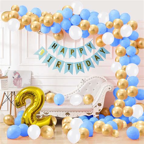 Party Propz 2nd Happy Birthday Balloons Decoration Kit Items Blue Gold ...