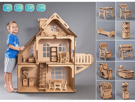Laser Cut Dollhouse and Furniture Dxf Svg Project Glowforge - Etsy ...