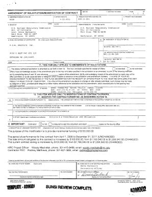 Fillable Online nrc Modification No. 009 To Contract No. NRC-10-08-368 ...