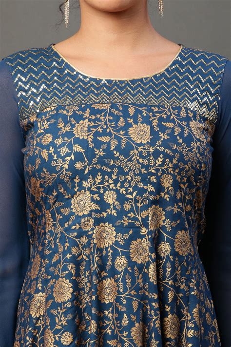 Buy Blue Floral Printed Anarkali Festive Kurta Online for Woman | Shop ...