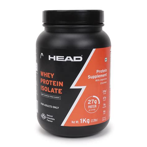 HEAD Premium Whey Protein Powder Isolate - 1Kg, Natural Chocolate ...
