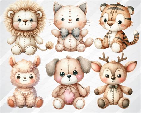 Cute Plush Animals Clipart, Vintage Stuffed Animals PNG Bundle, Nursery ...