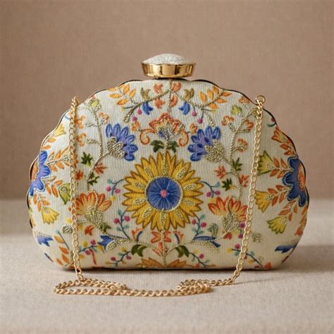 Artklim Multicolour Floral Embroidered Clutch