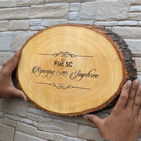Rustic Natural Wooden Nameplate With Wood Bark | Live Edge Wood Sign ...