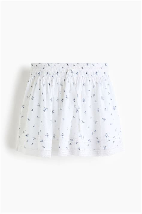 Women's White/Blue floral Cotton plumeti skirt | H&M IN