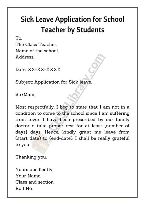 Sick Leave Application For School And College Students English Letter ...