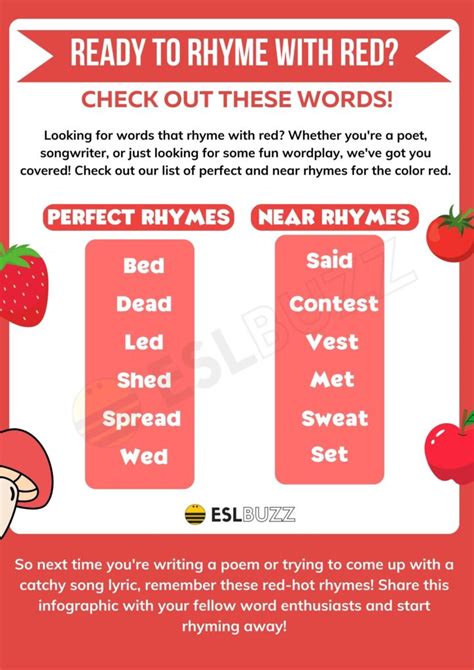 Words that Rhyme with Red to Expand Your Vocabulary - ESLBUZZ