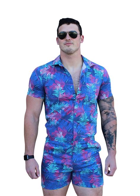 Male Romper - Tropical Leaves | Mens romper, Romper men, Mens outfits