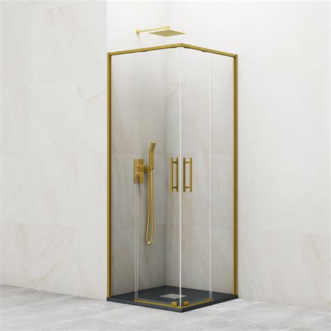 Mampara de ducha corredera transparente Slim perfil dorado (65-70)x(65 ...