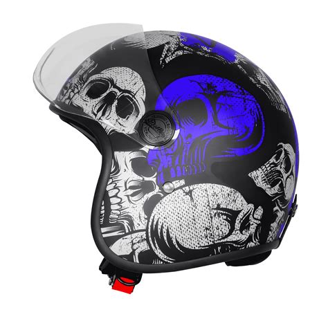 Steelbird Sbh 54 Vintage Skull Black Turquoise Half Face Helmet ...