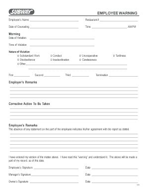 Fillable Online Employee Warning Employee Warning Fax Email Print ...