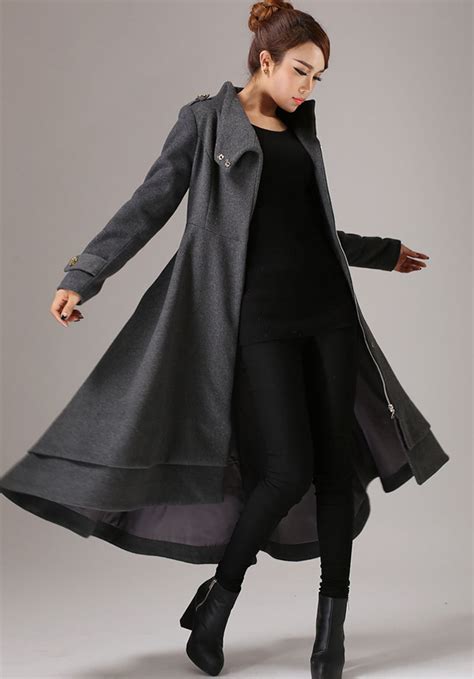 Gray Wool Coats, Long Wool Coat Women, Winter Coat, Wool Coat, Swing ...