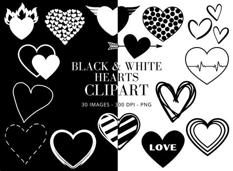 Hearts Black And White Clip Art