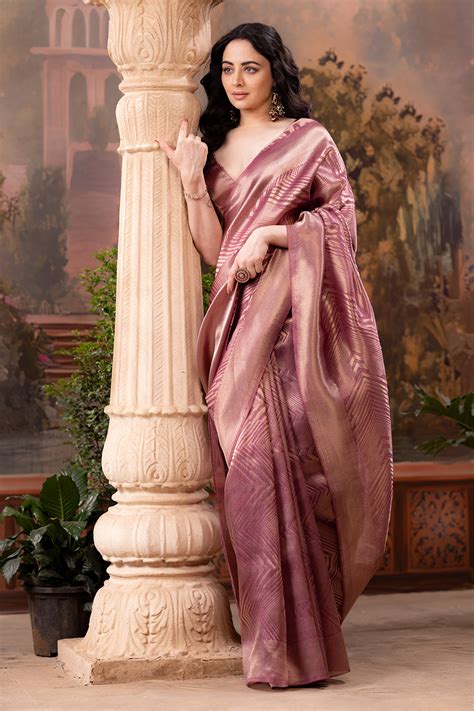 Mauve Tissue Silk Zari Woven Saree – Meena Bazaar Shop