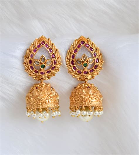 Matte finish kemp-green-white peacock jhumkka dj-39002 – dreamjwell