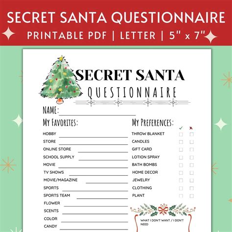 Secret Santa Printable Wish List - Free Printable Templates