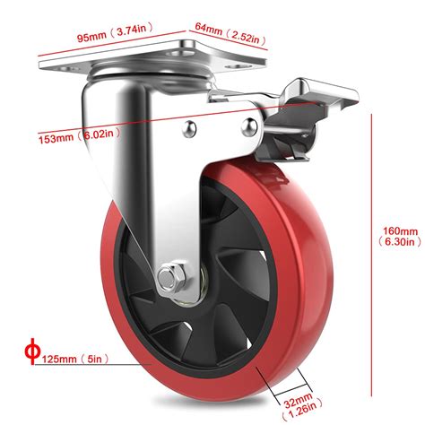 Buy Homhoo 5 Swivel Caster Wheels with Safety Dual Locking and ...