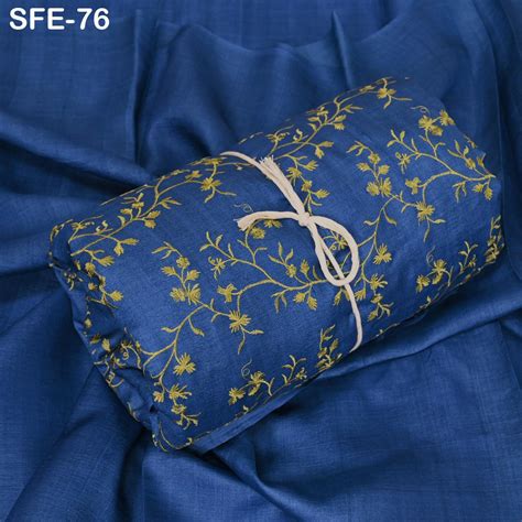 Pure Tussar Silk Embroidered Fabric by the yard Indian Embroidery Raw ...