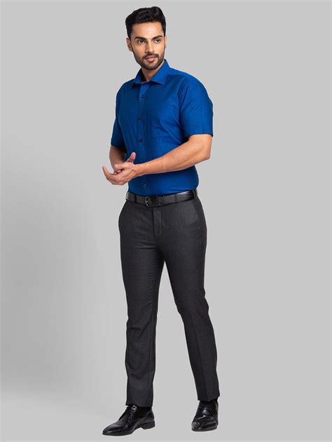 Park Avenue Men Blue Self Design Regular Fit Full Sleeve Semi Cut Away ...