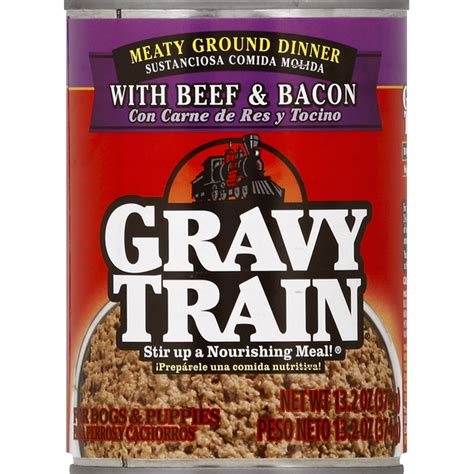 Gravy Train Dog Food, with Beef & Bacon, Meaty Ground Dinner (13.2 oz ...