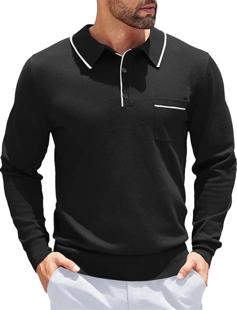 COOFANDY Mens Knit Polo Long Sleeve Collared Sweater Polo Business ...