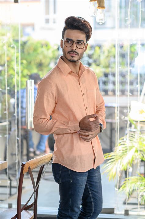 Peach Cotton Slim Fit Shirt - NamegStore