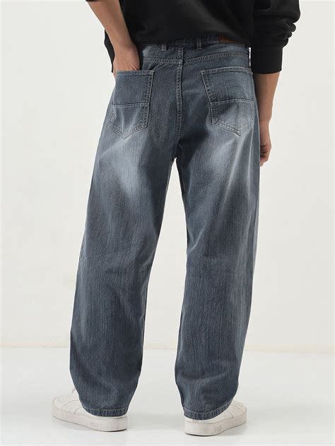 Men's Grey Loose Baggy Fit Washed Denim Jeans Non-Stretchable – Urbano ...