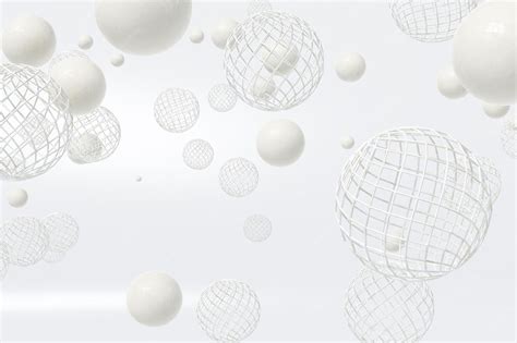 White abstract background with balls and spheres zero gravity ...