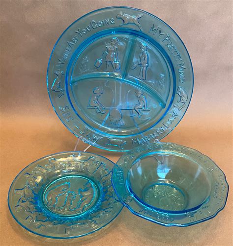 Vintage Tiara Indiana Glass Three Piece Nursery Rhyme Glass Dish Set - Etsy
