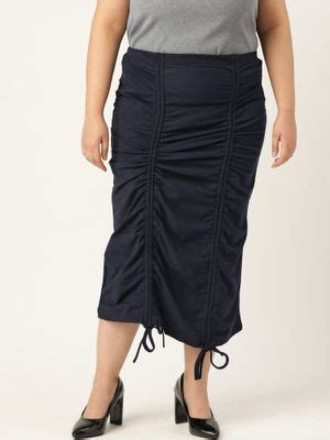 Buy theRebelinme Plus Size Womens Navy Blue Solid Color Pleated Detail ...