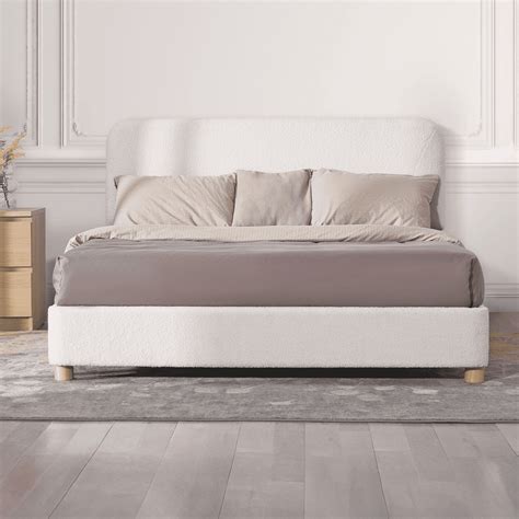 Full Size Boucle Bed Frame - Upholstered Cloud Bed Frame with ...
