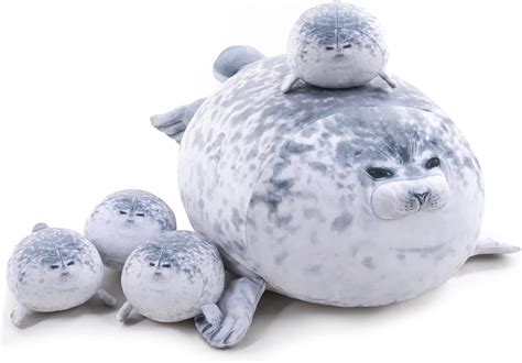 Amazon.com: TOYSYM - Almohada de foca gordita de peluche linda con 4 peluches bebés en su ...