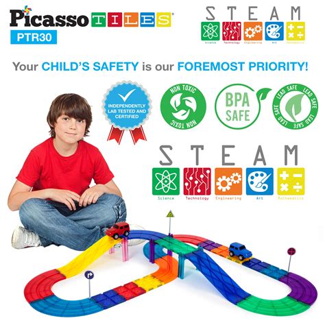 PicassoTiles 30 Piece Race Car Track Building Block Educational Toy Set ...