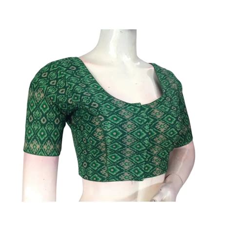 Green Color Cotton Ready made Saree Blouse: Fresh & Vibrant| D3blouses