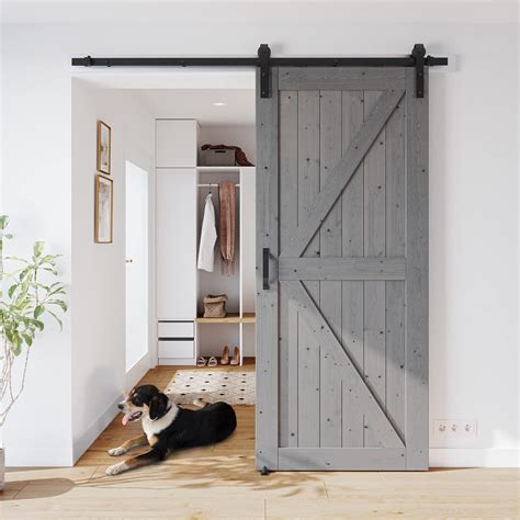 GOLDENPOLEY 36in x 84in Sliding Barn Door with 6.6 FT Barn Door Hardware Kit, DIY Unfinished K ...