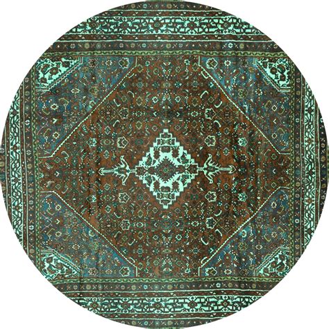 Ahgly Company Indoor Round Persian Turquoise Blue Traditional Area Rugs ...