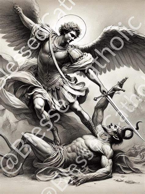 Saint Michael Archangel Sketch Art: Catholic Patron Saint (Digital ...