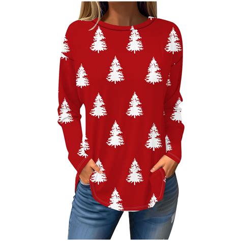 Christmas Clearance! Rvkxad Women's Christmas Tops Round Neck Christmas ...