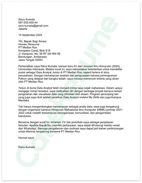 15 Contoh Cover Letter Terbaik yang Dilirik HRD dan Cara Membuatnya! | Cake