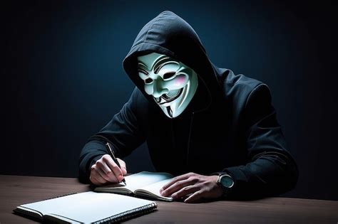Milanitaly february 2025 hacker wear anonymus mask with notebook in the ...